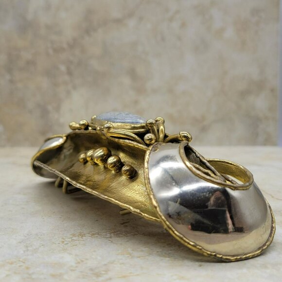 Signed Luciano Huge Belt Buckle Brutalist Brass Silver Modernist - Picture 11 of 11